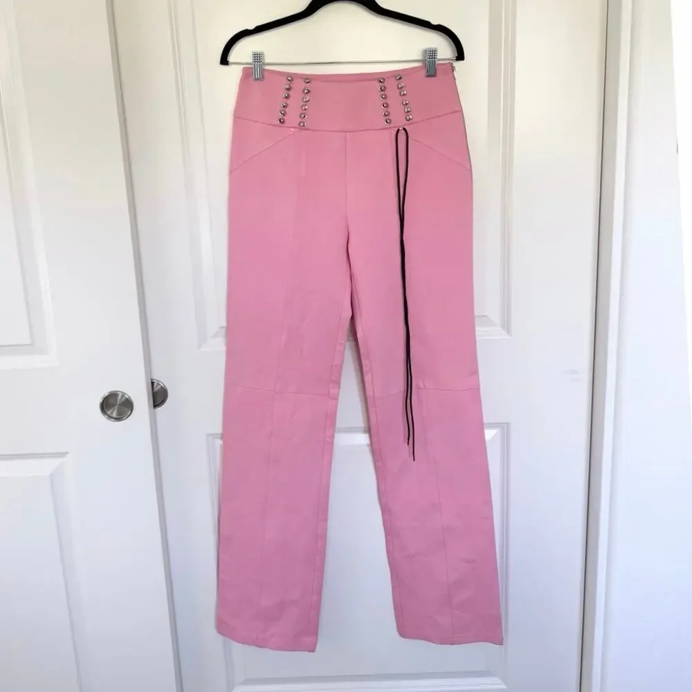 I AM GIA Caroline Lace Up High Rise Pants Pink Medium
